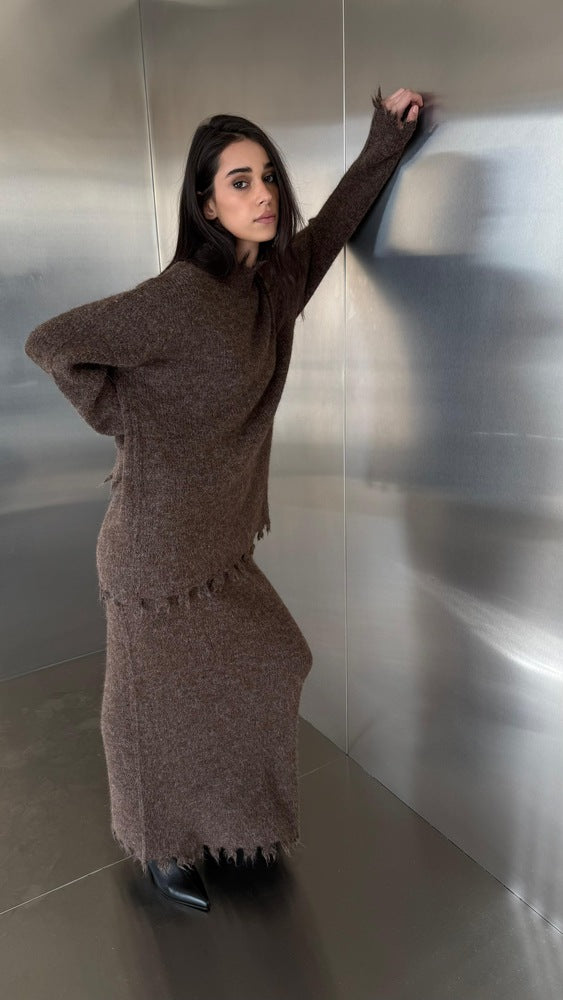 Fringed Knitted Skirt Set 2PC