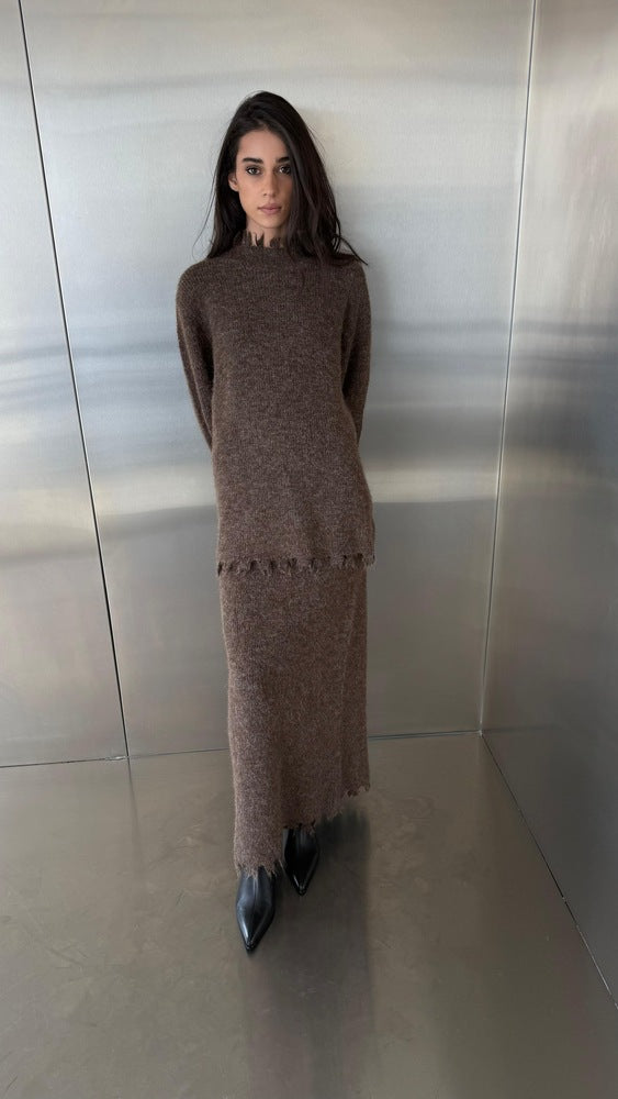 Fringed Knitted Skirt Set 2PC