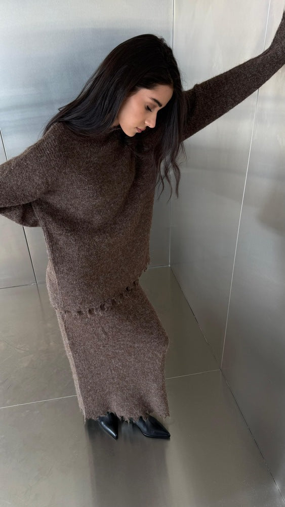 Fringed Knitted Skirt Set 2PC