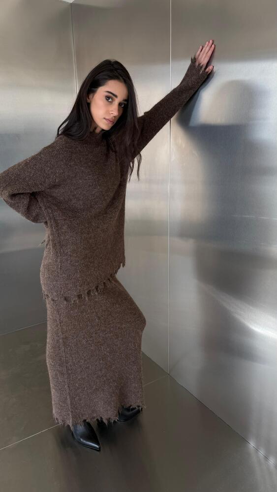 Fringed Knitted Skirt Set 2PC