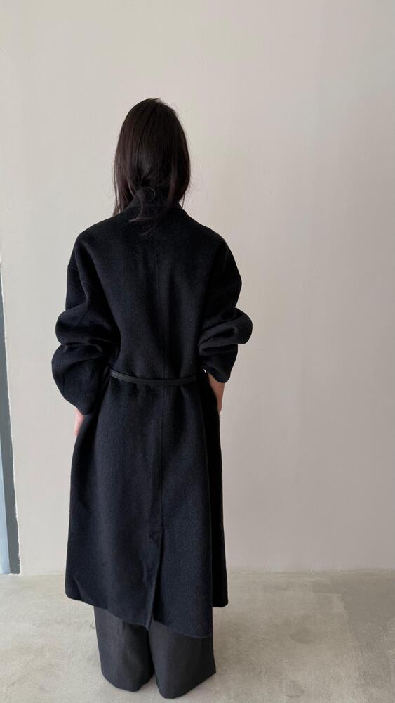 Woolen Coat W/ black  Stitched Pattern Belt