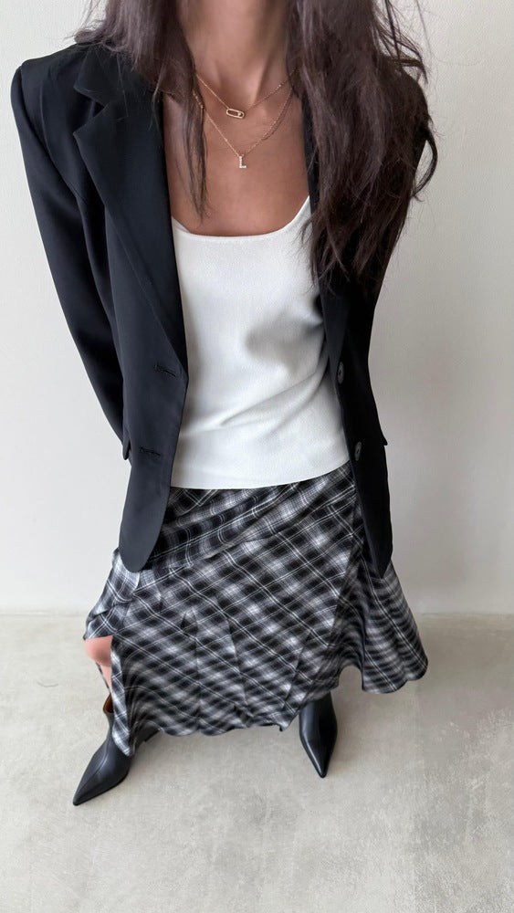 A-line Checked Slit Skirt