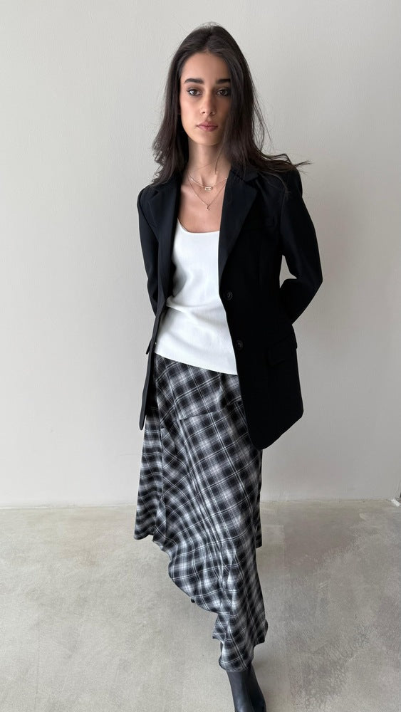 A-line Checked Slit Skirt
