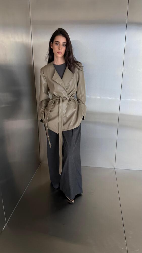 Leather Open Belted Coat