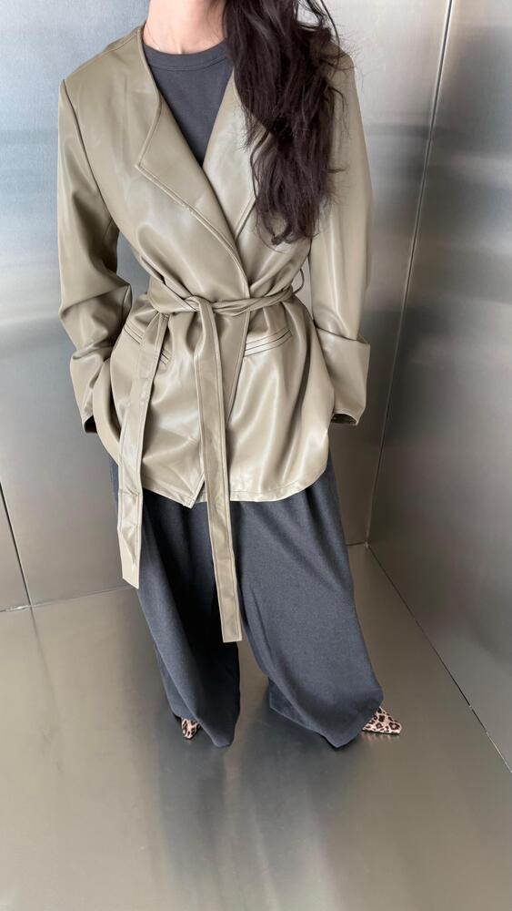 Leather Open Belted Coat
