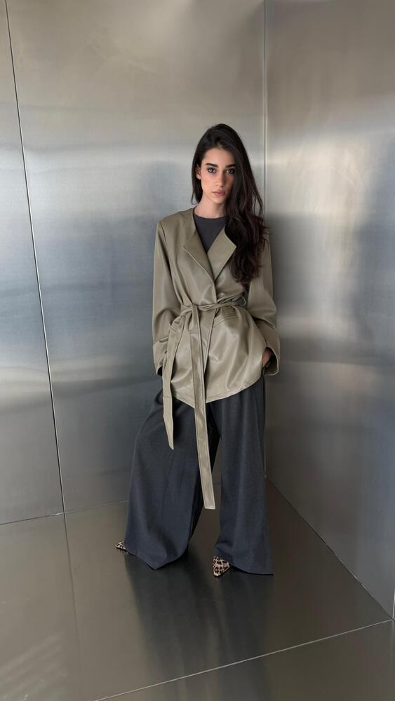 Leather Open Belted Coat