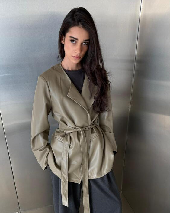 Leather Open Belted Coat