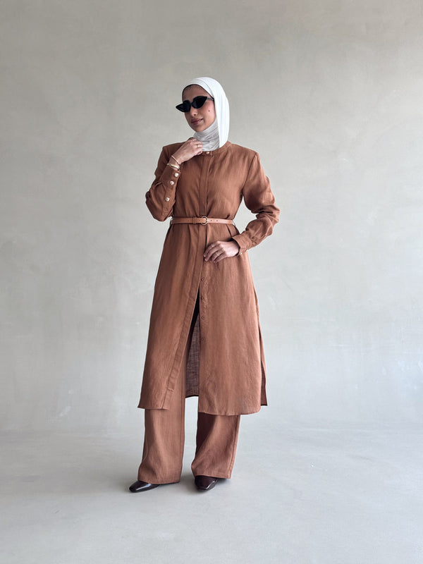 Linen Long Shirt + Pants Set