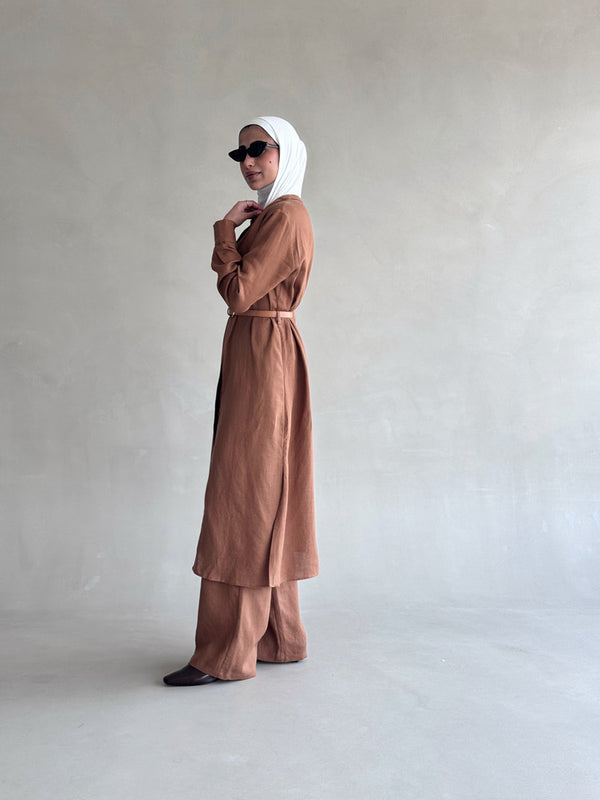 Linen Long Shirt + Pants Set