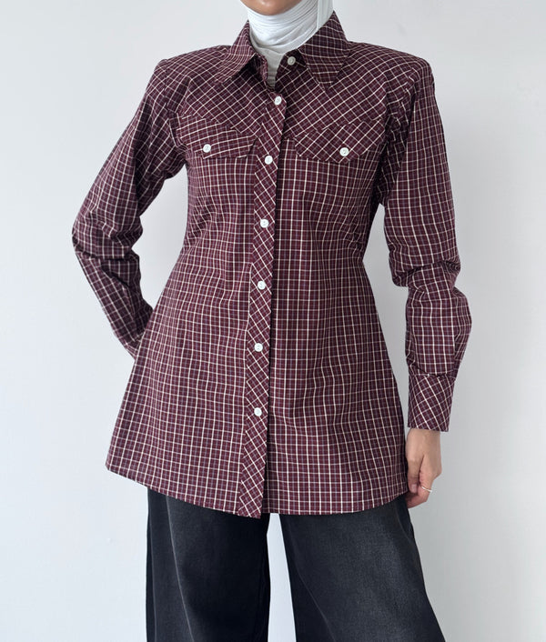 Side Buttoned Plaid Shirt