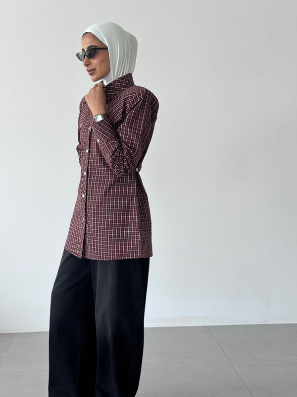 Side Buttoned Plaid Shirt