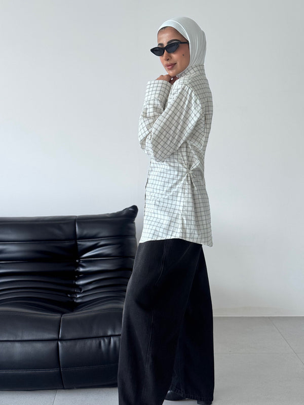 Side Buttoned Plaid Shirt
