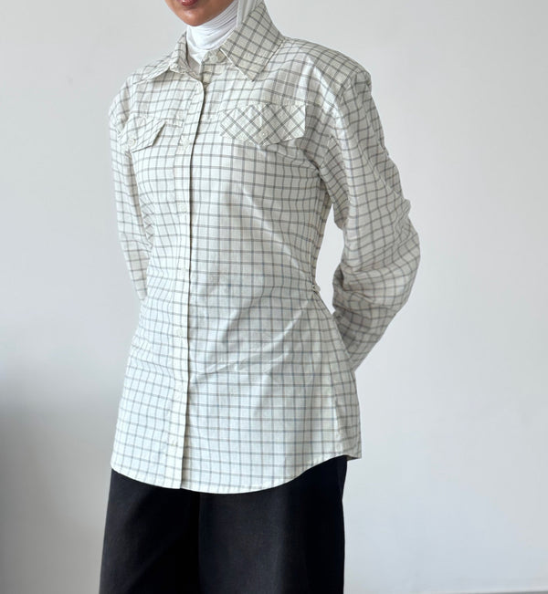Side Buttoned Plaid Shirt