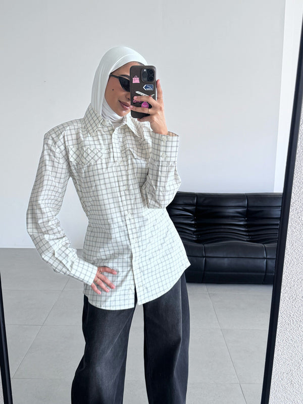 Side Buttoned Plaid Shirt