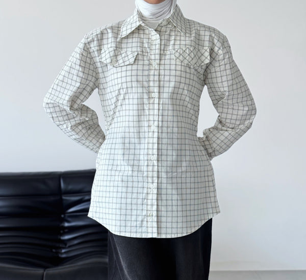 Side Buttoned Plaid Shirt
