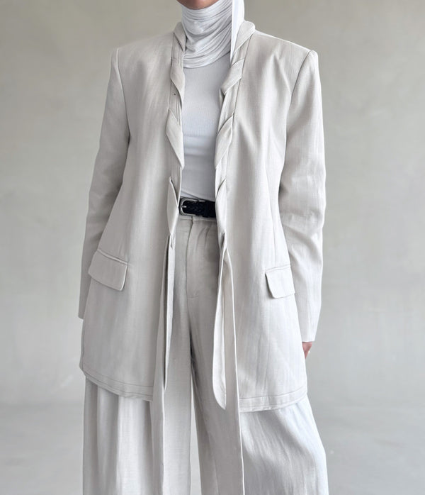 Front Interlace Belted Suit