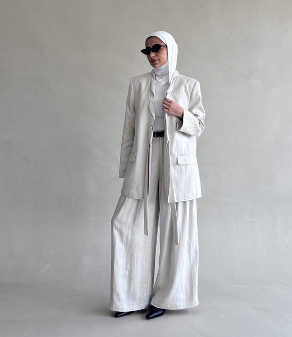 Front Interlace Belted Suit