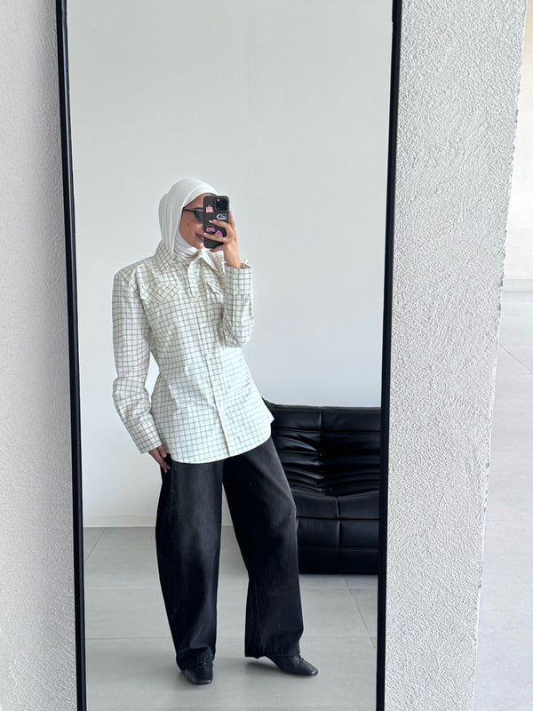 Side Buttoned Plaid Shirt