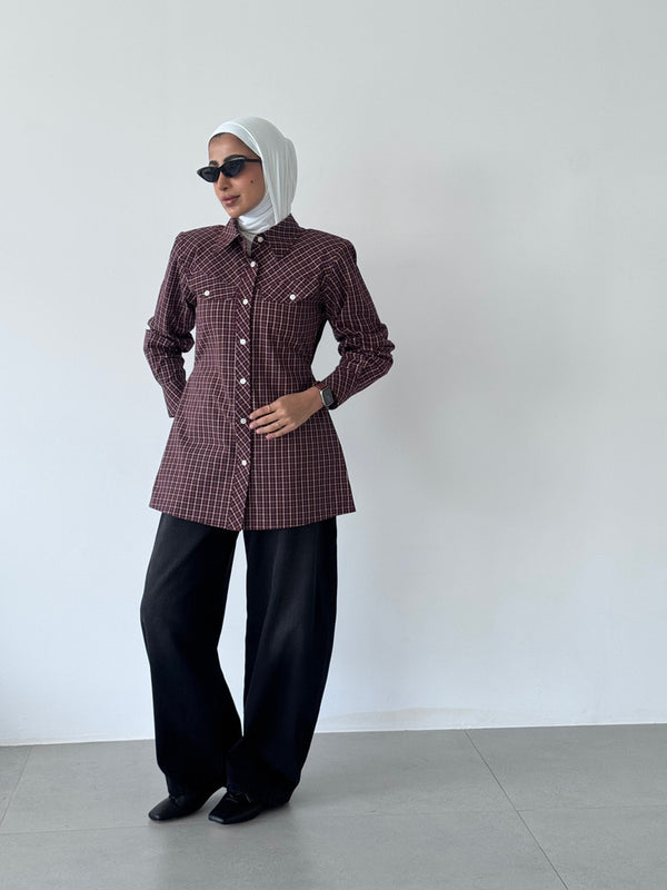 Side Buttoned Plaid Shirt