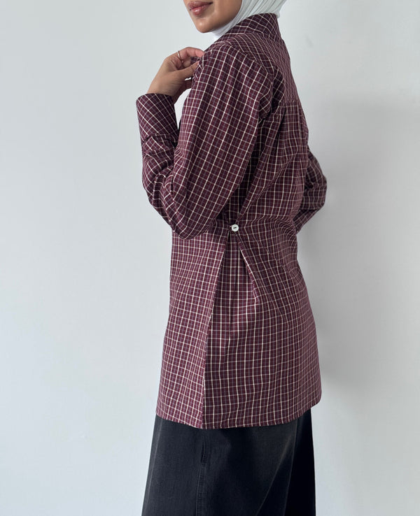 Side Buttoned Plaid Shirt