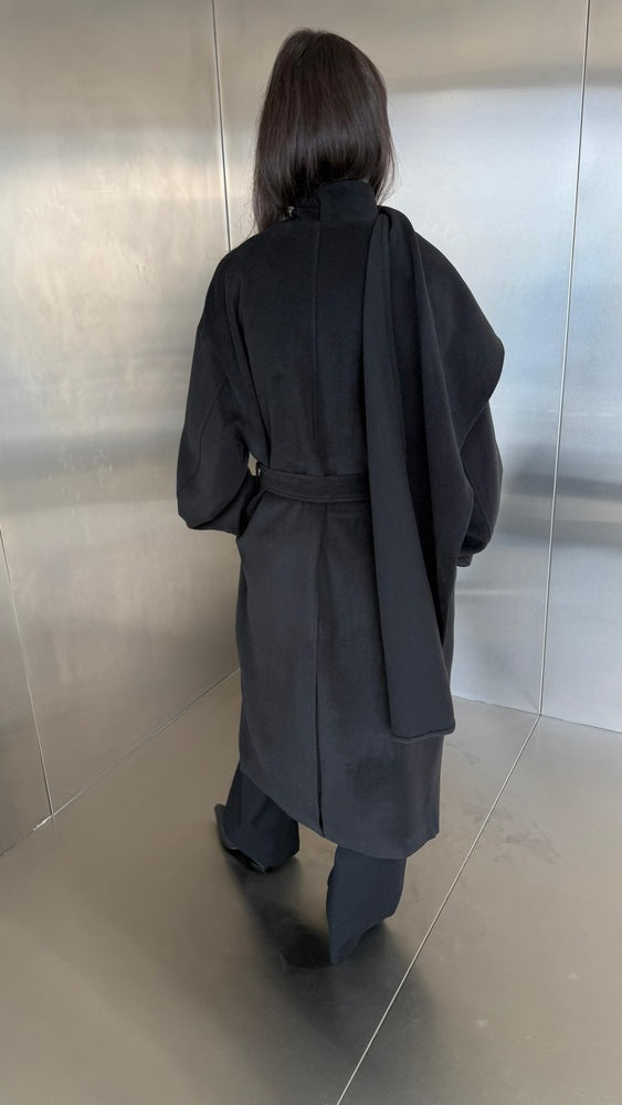 Attached Scarf Coat with Belt