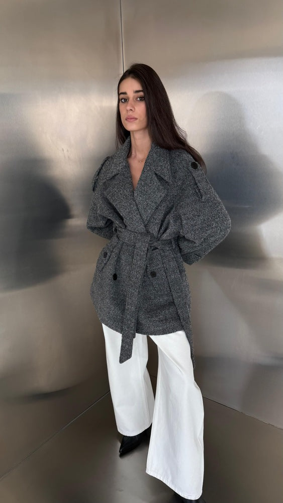 Textured Woolen Midlength Jacket