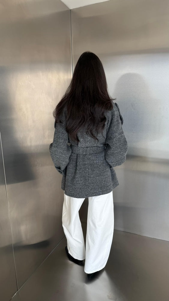 Textured Woolen Midlength Jacket