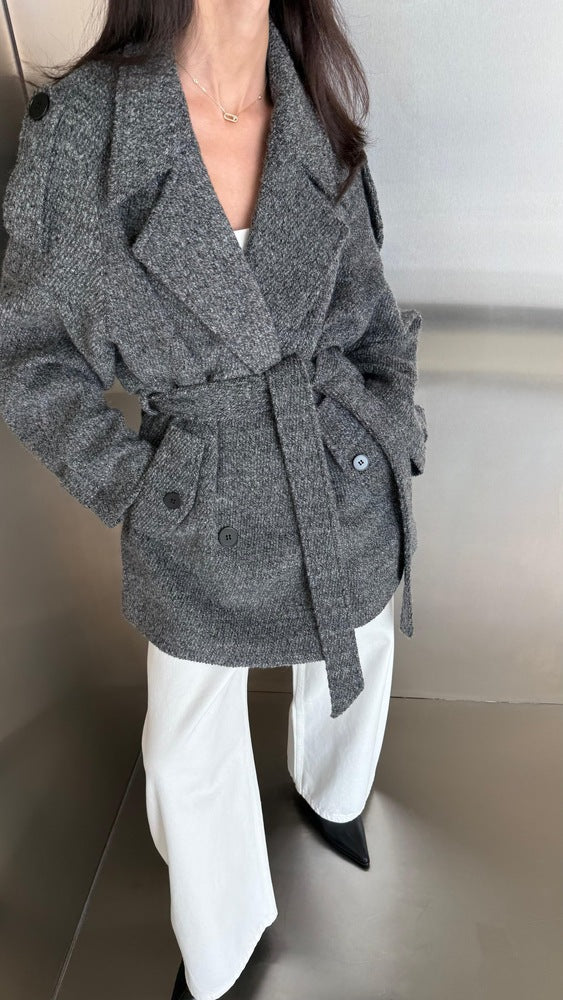 Textured Woolen Midlength Jacket