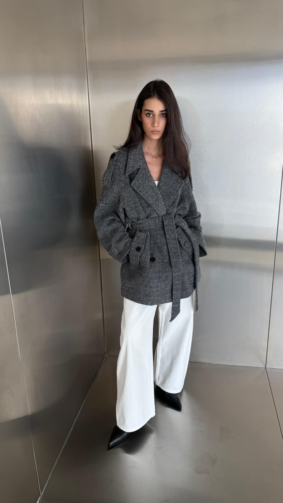 Textured Woolen Midlength Jacket