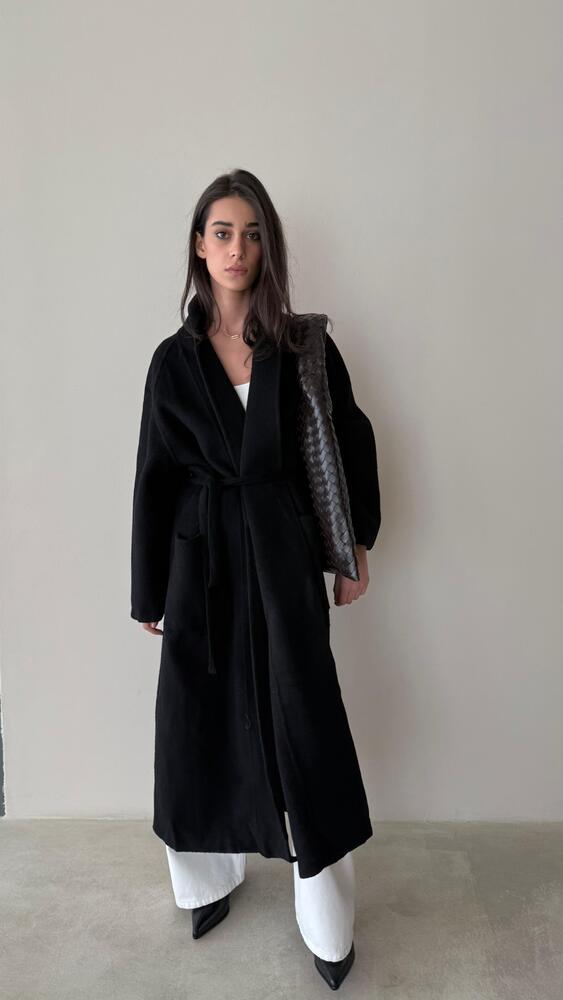 Patch Pockets Long Lace Up Coat