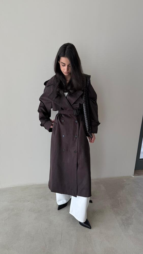 Suede Belted Trench Coat
