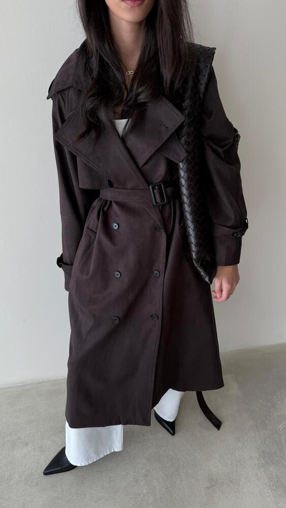 Suede Belted Trench Coat