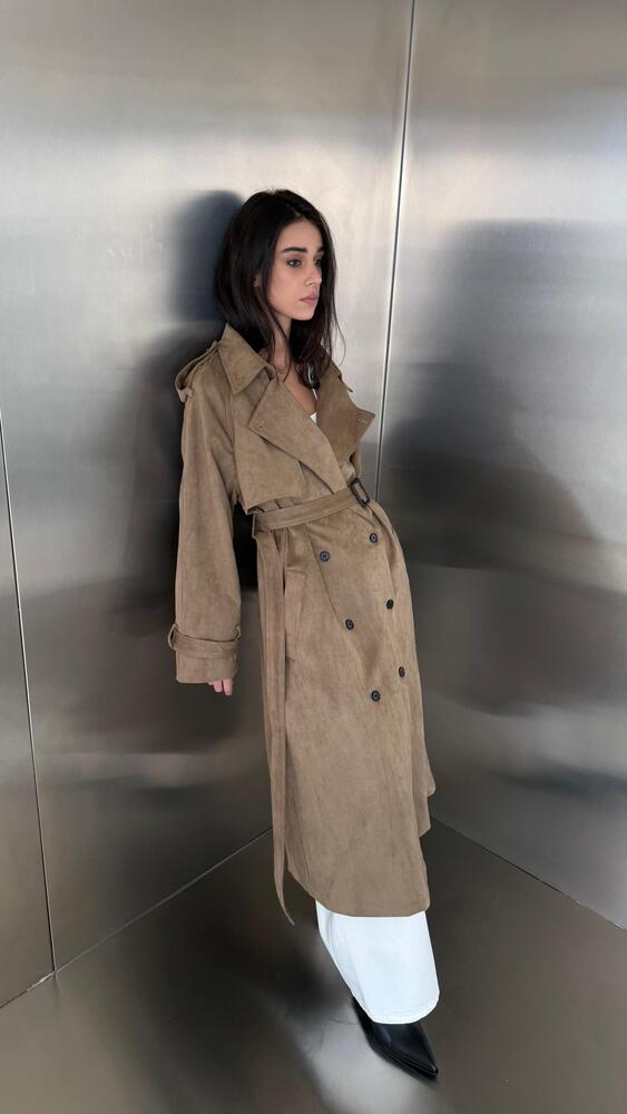 Suede Belted Trench Coat