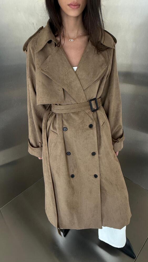 Suede Belted Trench Coat