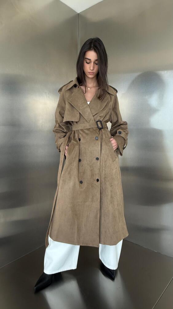 Suede Belted Trench Coat