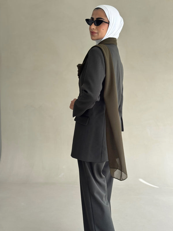 Scarf Neck Blazer Set 2PC