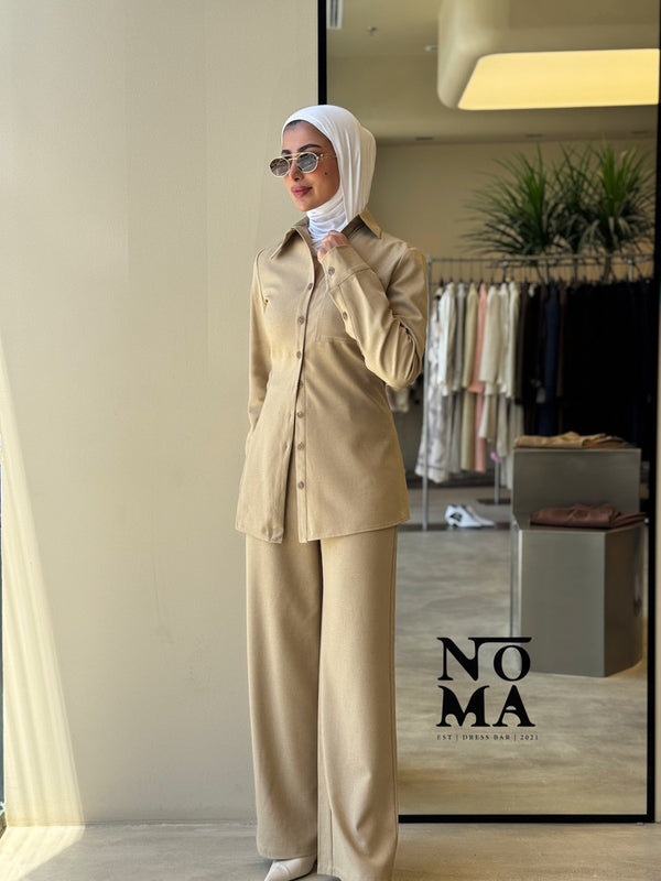 Slanted Button Shirt Set