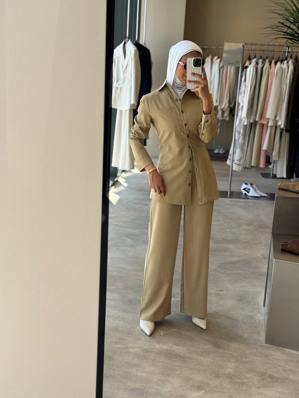 Slanted Button Shirt Set