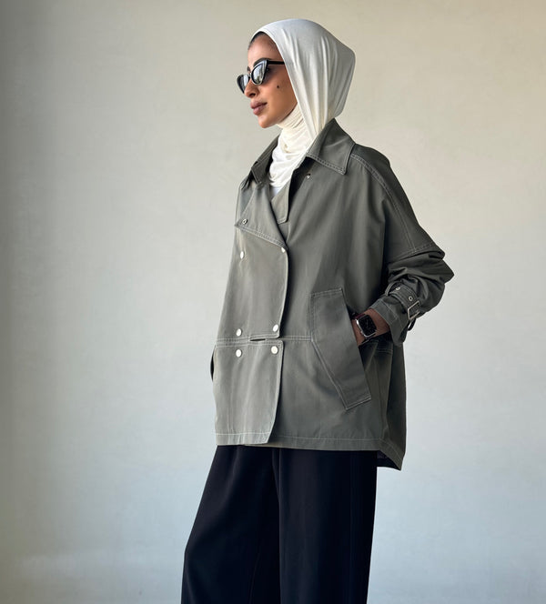 Short Loose Trench Coat السترات الخارجية / المعاطف الطويلة