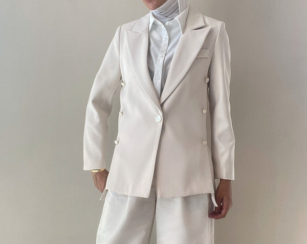 Single Button Irregular Long Sleeve Beige Suit Jackets