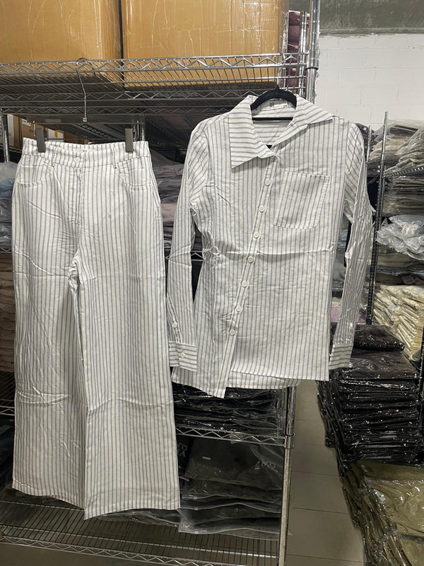 Diagonal Stripe Linen Shirt & Pants