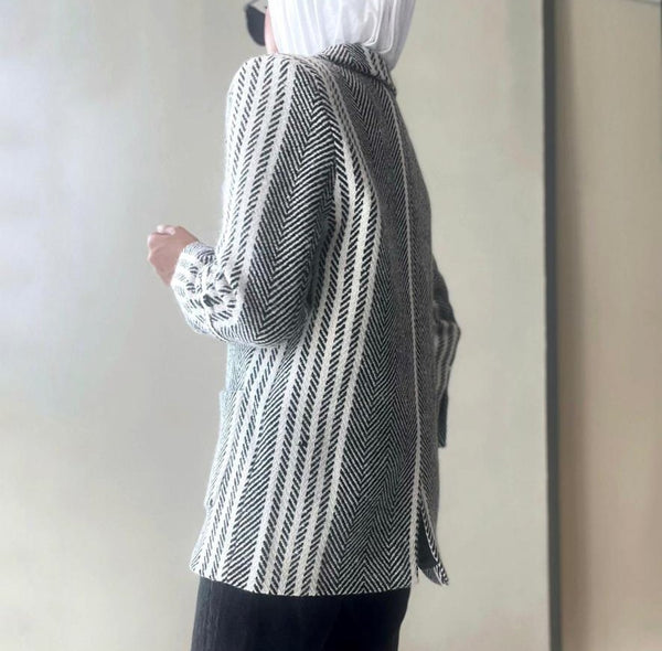 Striped Woven Blazer For Women 2022 Notched Collar