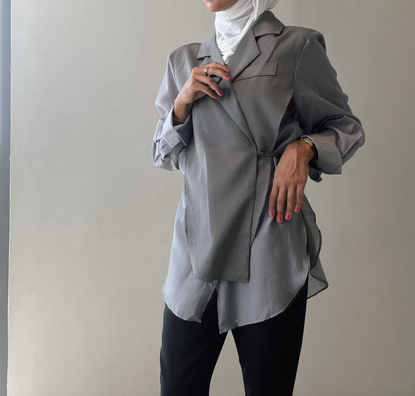 For Women Notched Collar Long Sleeve Lace Up Loose Blazers Female