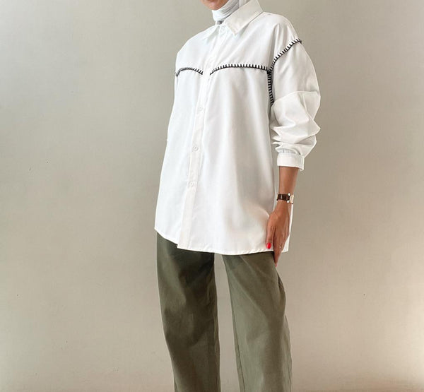 Topstitched Big Size Casual Shirts بلوزة