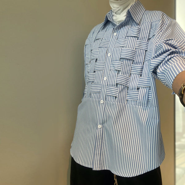Woven Cut Out Big Size Stripe Woven Shirt