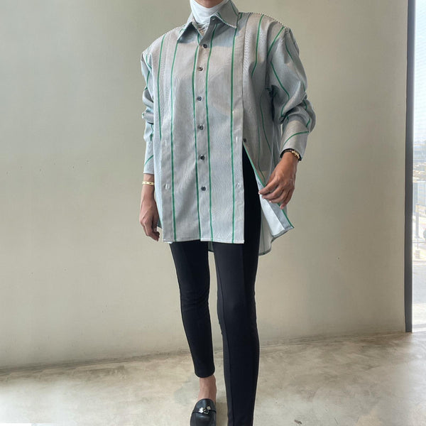 Green Striped With Slit Shirt