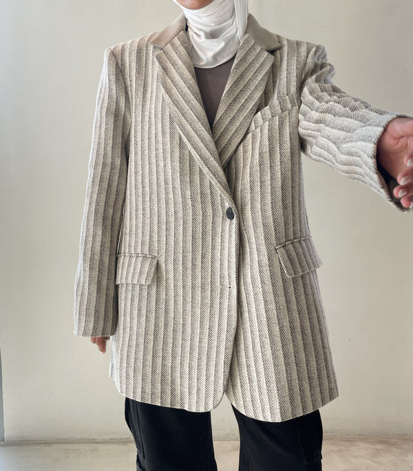 Striped Big Size Woolen Coat