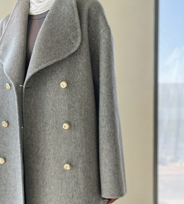 Long Elegant Woolen Coat Stand Collar
