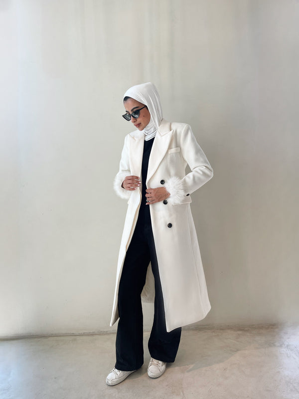 Fur Full Sleeve High Waist Solid Color Overcoat