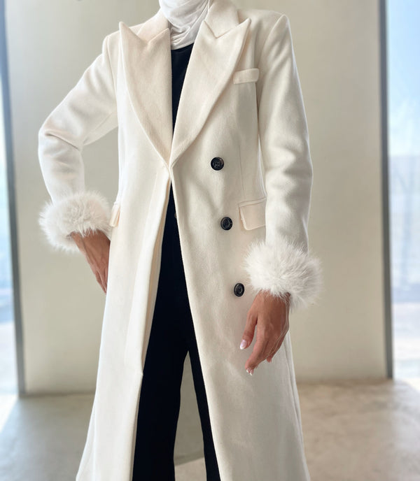 Fur Full Sleeve High Waist Solid Color Overcoat
